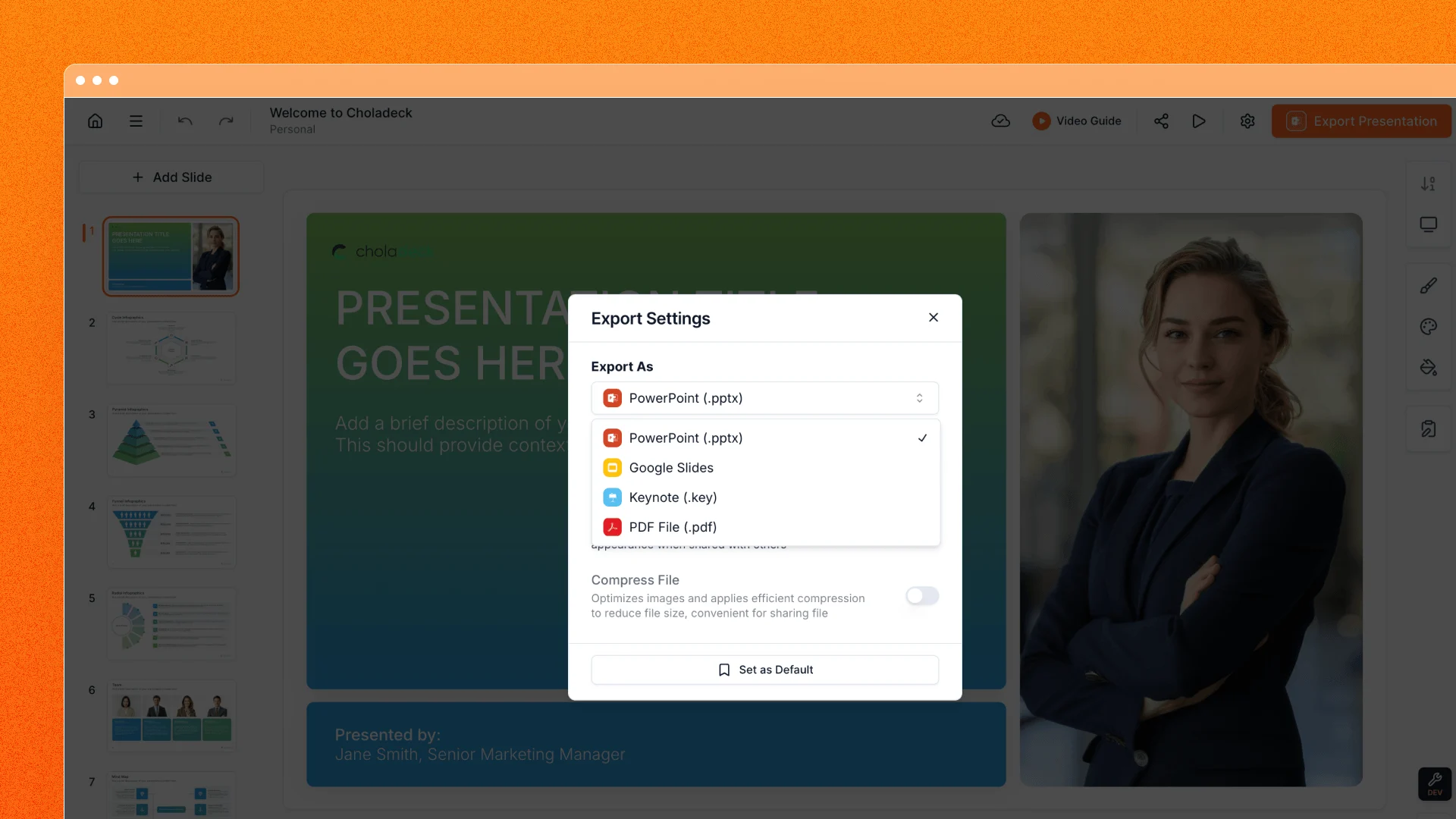 Choose PDF from the export formats