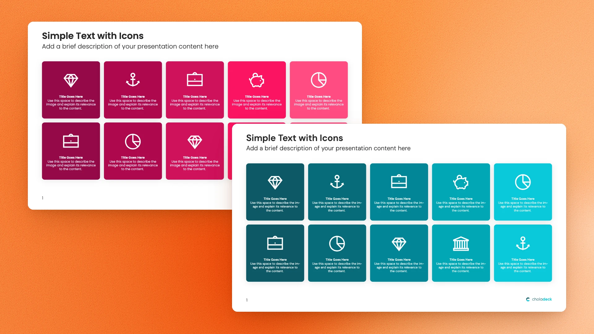 Icon slides whose icons take a rose brand and a cyan brand
